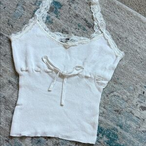 Brandy Melville White Lace Trimmed Tank Top